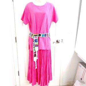 Vintage Alfredo's Wife Pink Tunic + Matching Broomstick Skirt w/Native Belt